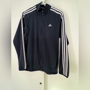 Adidas Men's Navy Windbreaker with White Stripes